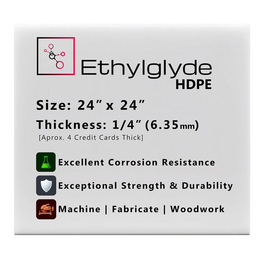 Ethylglide Natural 24" x 24" x 1/ 4" HDPE Sheet (High Density Polyethylene) Plastic Polymer PVC. Great for DIY Projects and Cutting Boards and Marine Board Applications. Nominal Cut Within +(-)1/ 8"