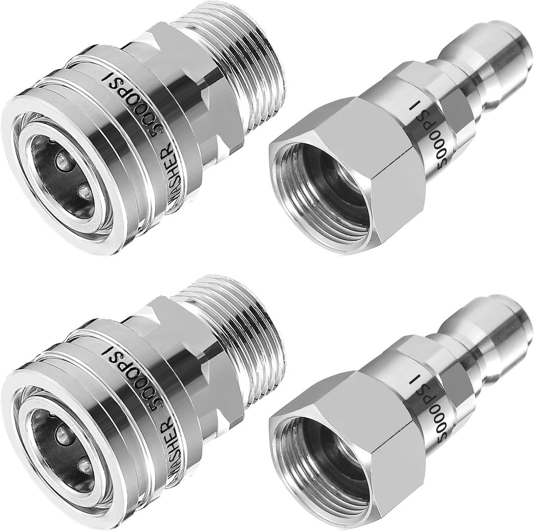 RIDGE WASHER Pressure Washer Swivel Adapter, Stainless Steel M22 14mm to 3/8" Quick Connect, Stainless Quick Disconnect for Pressure Washer Hose, 5000 PSI, 4 Pack