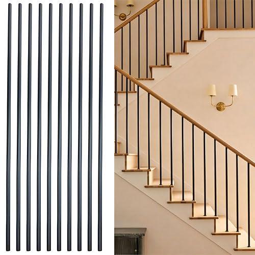 10 Pcs Round Balusters 5/8" Staircase Balusters Stair Spindles Round Iron Balusters Hollow for Indoor Stairs 44inch (Matt Black)