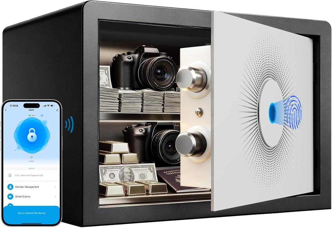 Smart Biometric Safe Box - Fingerprint Lock Box with Bluetooth App & Keys, 0.8 Cu Ft Security Safe for Home, Office, Hotel  Jewelry & Money Storage
