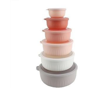 COOK WITH COLOR Prep Bowls with Lids- 12 Piece Nesting Plastic Small Mixing Bowl Set with Lids (Multi Colored), Grey/Pink