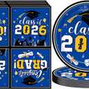 36PCS Class of 2026 Graduation Plates and Napkins Tableware Disposable Dinner Dessert Plates and Napkins for Congrats Grad Party Decorations Blue