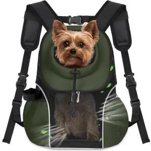 WOYYHO Pet Dog Carrier Backpack Small Dog Front Backpack Ventilated Mesh Dog Travel Back Pack with Safety Belt for Travel Hiking Cycling Outdoor Adventures (Size L: 10-14 lbs, Army Green)