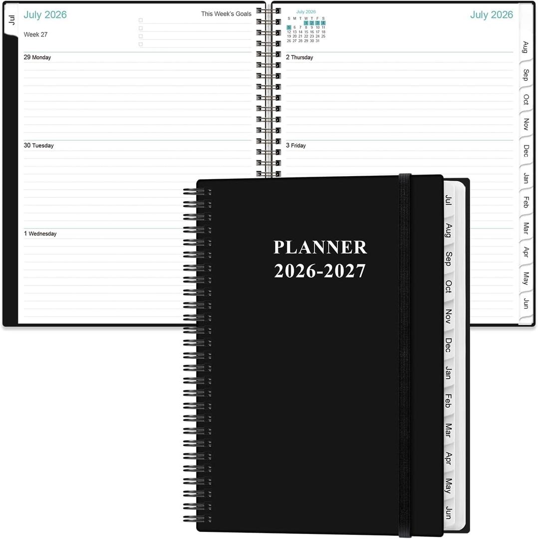 2026-2027 Planner - 8.5" x 11" Weekly Monthly Planner from July 2026 to June 2027 with 12 Monthly Tabs, Inner Pocket, Elastic Closure, Black