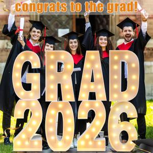4 ft Graduation 2026 Marquee Decorations Light up Grad Prom Letter Numbers Sign Graduation Party Decorations Balloon Frame with Bracket for Class of 2026 Middle High School College (Grad 2026)