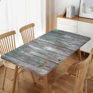 Fitted Table Cloth Wood Grain Rectangle Tablecloth Elastic Cover Blue Gray Tablecloths Washable Polyester Cloths for Home Farmhouse Picnic Party Decor, Fit for 60x30 Inch Table, Style 20