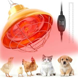 WISMOIER Chicken Heat Lamp Carbon Fiber Tube Brooder Heater Lamps for Chicks,Adjustable 2 Temperature Hanging Chicken Warmer for Livestock Dog Kennel,Cat House,Round 175W/350W