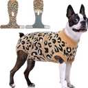 FUAMEY Recovery Suit for Dogs After Surgery,Soft Breathable Dog Bodysuit E-Collar & Cone Alternative Surgical Suit,Male Female Dog Neuter Spay Suits Anti Licking Wounds Onesie Brown Leopard, M(Back:13.4-16.1in,WT:14-25lbs)