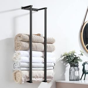 Towel for Racks Bathrooms, Wall Mounted Towel Rack for Storing Towels, Robes, Towel Holders with Hooks, Bathroom Towel Storage, Black (Standard style Large(Height 28.9"))