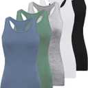 BQTQ 5 Pack Racerback Tank Tops for Women Sleeveless Workout Tank Top Ladies Undershirts Slim Fit Tanks Tops (Medium, Black, White, Gray, Cadet Blue, Cornflower Blue)