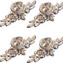 Rose Cabinet Knobs with Backplate 4pcs Vintage Zinc Alloy Flower Drawer Pull Handles Cabinet Handle Knobs for Dresser Vanity Nightstand Cupboard (Antique Silver)