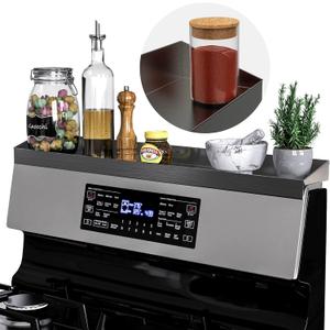 IIIOIIIA Stove Top Magnetic Shelf for Kitchen Organization, 30" Magnetic Spice Rack Over The Stove, 4" Deep Spice Organizer with Border All Around, Brushed Stainless, Black