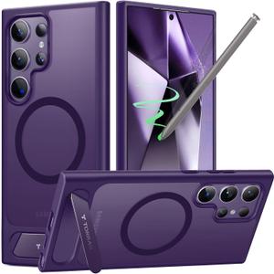 TORRAS Strong Magnetic & Seamless Stand for Samsung Galaxy S24 Ultra Case, Fit for MagSafe, Mil-Grade Drop Protection, Adjustable Kickstand for Samsung Galaxy S24 Ultra Case, Translucent Deep Purple (for Galaxy S24 Ultra, Deep Purple-S24 Ultra)