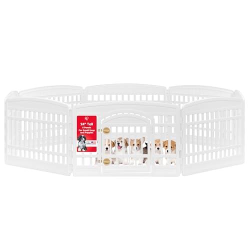 IRIS USA 24" 8-Panel Dog Playpen, 83.5 x 83.5 x 23.63, Puppy Playpen, Dog Play Pen Indoors, Pet Fence, Puppies/Small Dogs, White 