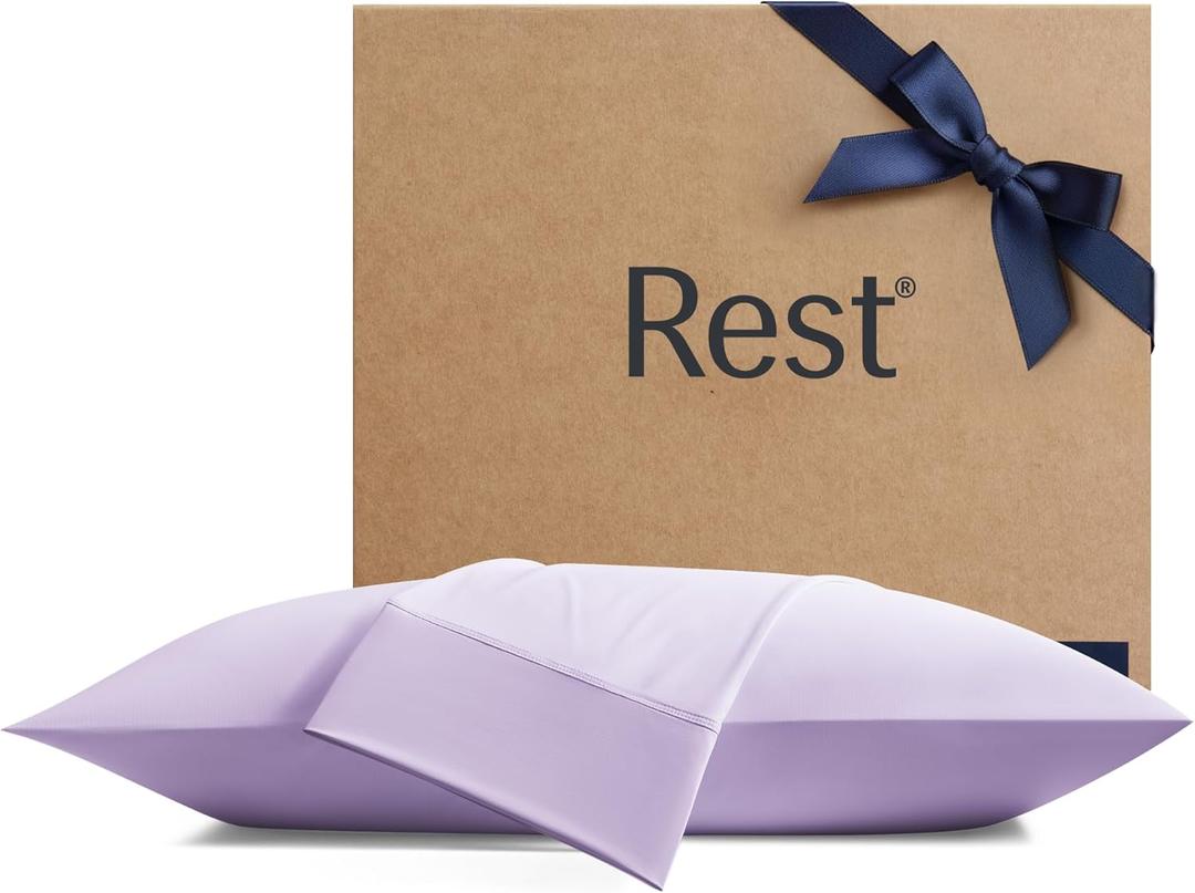 REST Evercool+ Cooling Pillowcases Standard - 2 Pillowcases for Sensitive Skin, Silver Infused Fabric for Hygienic Sleep, Silky Smooth for Curly Hair, High Elastic for Snug Fit (19x29 inches) (Lavender Breeze)