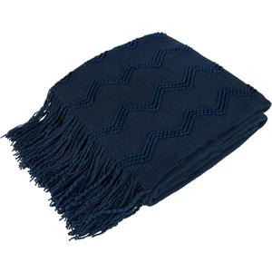 PAVILIA Navy Blue Knit Throw Blanket for Couch, Twin Bed, Soft Knitted Farmhouse Sofa Throw for Living Room, Lightweight Decorative Summer Blanket for Chair, Outdoor Textured Boho Blanket, 60x80