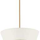 Modern Chandelier with Off-White Fabric Shade and Brass Finished Adjustable Pendant Light for Kitchen Island Living Room Bedroom Hallway, E26, Dia 18 Inch, UL Listed