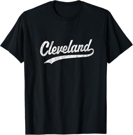 Cleveland OH Vintage Baseball Sports Script T-Shirt (Black,Small)