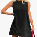 Milumia Women's A-Line Sleeveless Crew Neck Denim Dress Loose Casual Mini Jean Dresses, Black, L