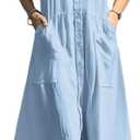 chouyatou Women's Summer Short Sleeve Button Down Shirt Dress A-Line Flared Maxi Long Beach Casual Dress Small