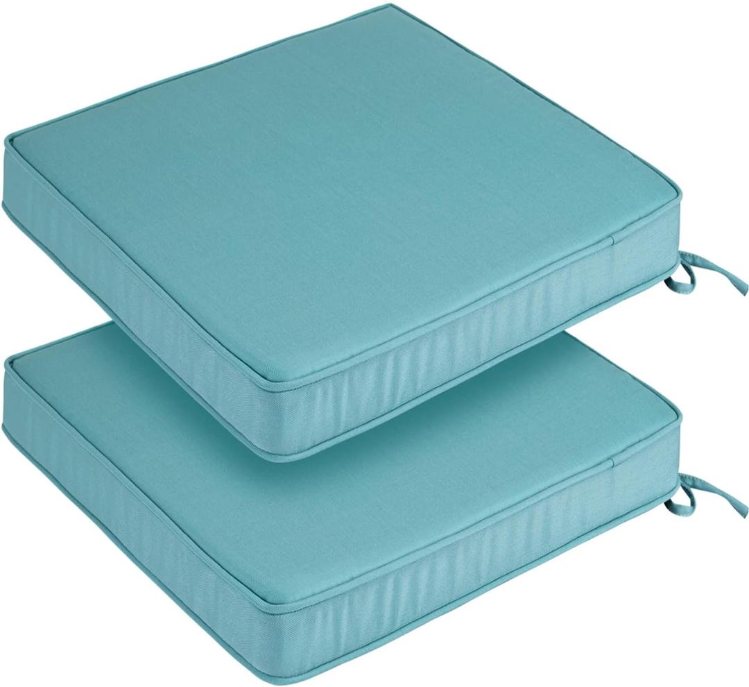 Outdoor Chair Cushions 18x18 Inch,Set of 2,Water Resistant Chair Pads with Ties,Square Seat Cushion 18"x18"x2.5",Patio Chair Cushion for Garden,Backyard Furniture(Teal)
