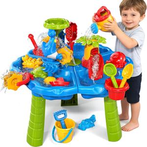 Water Table for Toddlers 1-3, Toddler Outdoor Toys Kids Summer Beach Backyard Pool Splash Activities Playsets, Water and Sand Activity Sensory Playset for Toddlers 1.5+ Years Old (8928)