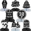 8Pcs Rip to My 20s Honeycomb Centerpieces, Funeral for My Youth Table Decorations Gothic Table Toppers, Black Silver Goth 30th Birthday Halloween Party Supplies for Men Women