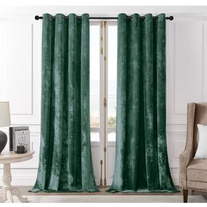 SMILETIME Forest Green Crushed Velvet Grommet Curtains 52x108 inch Luxurious Thermal Insulated Soundproof Drapes for Living Room Office Soft and Durable Light-Filtering Window Treatments, 2 Panels