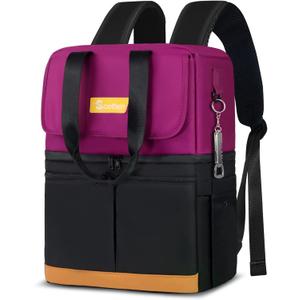Backpack Cooler with Double Decker & 12 Ice Packs- Keeps 36 Cans Cold for Up to 24 Hours- Waterproof & Leak Proof Insulated Cooler Backpack- Stylish Cooler Bookbag for Women Travel Work Beach (Black Purple)