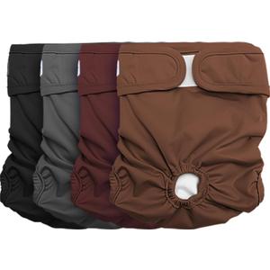 Vecomfy Reusable Female Dog Diapers for Medium Dogs,(4 Pack) Easy Absorbent Large Doggie Diapers for Peeing,in Heat,Doggie Period Panties,Dark Colors, L