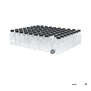 GlassBottleOutlet (Pack of 80) 2 oz. Clear Boston Round with Black Poly Cone Cap