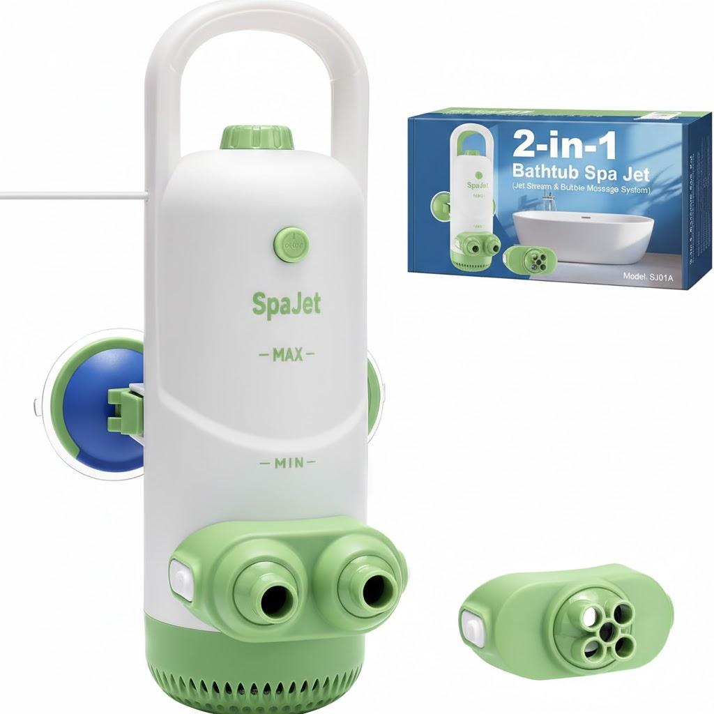 Bath Jets for Tub with Jet Massage and Bubble Mode, Bathtub Jets for Tub with 360 Rotatable Single and Dual Nozzles, the Lever-lock Suction Cups, and Handle. Jets for Bathtub at Home for Relaxation (Green)