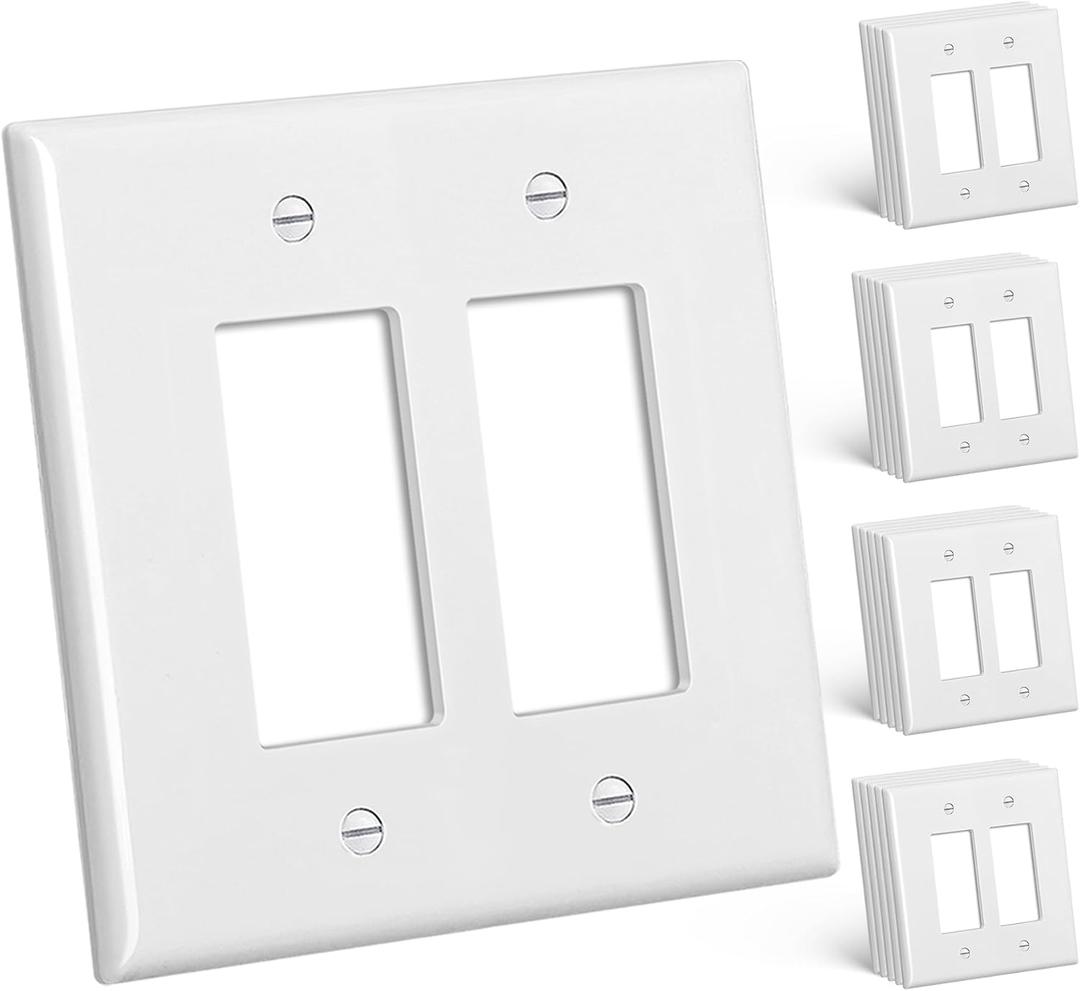 CML 20 Pack Jumbo Double Wall Plate, 2-Gang Oversized Electrical Outlet Receptacle Covers, Over-Size 5.31” x 5.5”, Impact Resistant, Gloss White, ETL Listed