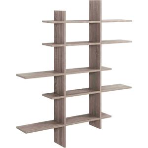 Danya B. Modern Home and Office Decor - Decorative Floating Wall Mount Asymmetric Display Shelves (Weathered Oak)