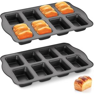 HONGBAKE 2 Pack Mini Loaf Baking Pans 8-Cavity, Nonstick Small Cornbread Pan, Tiny Banana Bread Pan Set, Heavy Duty Brownie TIn, Dark Grey (Gray)