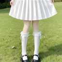 2 Pair White Cute Long Ruffle Knee High Lace Socks, Medias Blancas Altas Largas Para Nias (White)