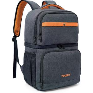 TOURIT Backpack Cooler with Double Decks, Insulated Cooling Bag for Lunch, Waterproof Lightweight for Men to Camping, Picnic, Hiking, Beach Park (2-Dark Grey)