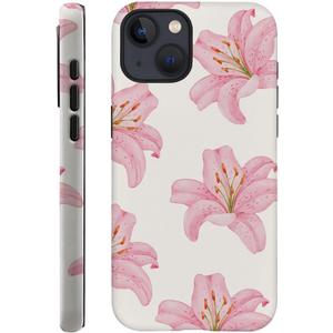 Case Compatible with iPhone 15,Fall Prevention Hybrid 2-Layer Hard Shell Phone Cover for Girls Boys,Lily Floral Pink