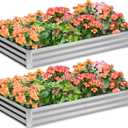 2PCS 8x4x1FT Galvanized Raised Garden Bed,Planter Raised Beds-Metal Garden Box,Large Plant for Outdoor Planting, Vegetables BedFlower,herb-Silver
