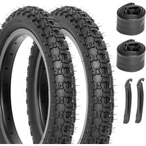 Hycline Kids Bike Replacement Tires Set2-Pack 14x2.125 Inch Premium Butyl Rubber Puncture-Resistant Folding Bicycle Tires and 2 Pcs Bike Tubes Schrader Valve with Tire Levers for BMX MTB