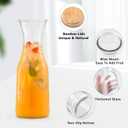 Glass Carafe with Bamboo Lid, Round 35 Oz Beverage Dispensers Carafe, Mimosa Bar Supplies, Clear Glass Pitcher with Name Labels for Iced Tea, Coffee, Juice(Set of 4)