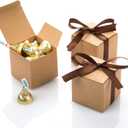 AWELL Kraft Gift Candy Box Bulk 2x2x2 inches with Brown Ribbon Party Favor Box, Pack of 50