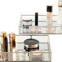 Perfume Vanity Tray With Metal Frame, Gold Bathroom Decorative Tray for Dresser, Jewelry or Home Decoration 2 Pcs (L+S)