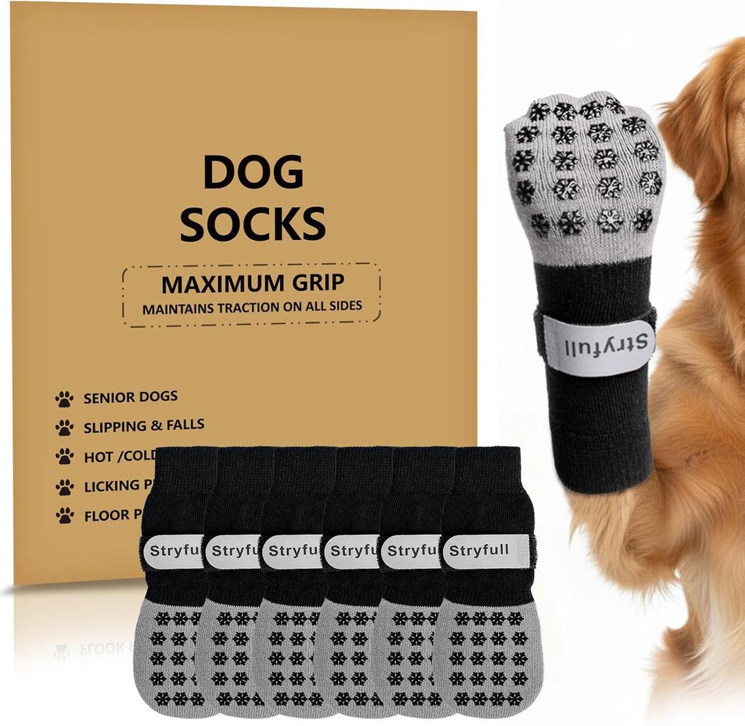 6 PCS Non-Slip Dog Socks to Prevent Licking Paws, Double Sides Grip Dog Socks for Hardwood Floors, Traction Control & Paw Protectors for Small Medium Large Senior Dogs - Size XL