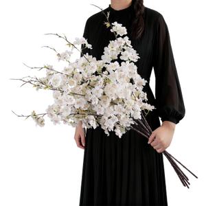 Artificial Cherry Blossom Branches 27.6In Silk Cherry Blossom Branches 8PCS Long Stem Artificial Flowers for Tall Vase, for Home Decorate, Weddings Decorate, Parties & Festival Gifts (White)
