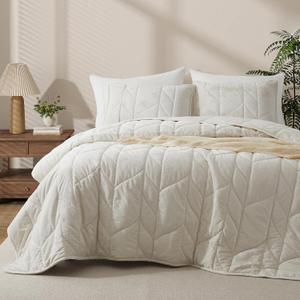 Oli Anderson Velvet Quilt Set King Size - Lightweight Bedspread Coverlet - Soft Velvet Comforter Set - Reversible Quilted Bedding Set for All Seasons - Cream White - 3 PCS (1 Quilt, 2 Pillow Shams)