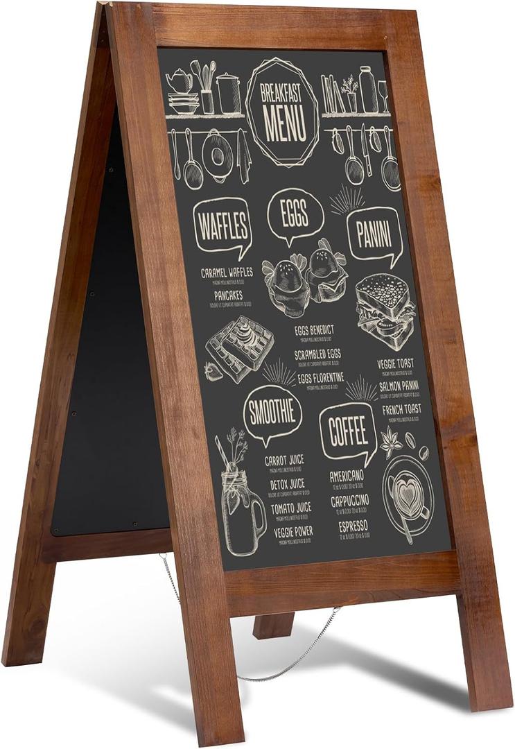 40x20 Reinforced A Frame Solid Wood Double-Sided Chalkboard Sandwich Board Sign, Chalkboard Easel Stand for Outdoor & Indoor Use, Standing Chalk Board Sign for Restaurant, Cafe, Wedding, Event