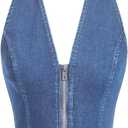 Floerns Women's Y2k Denim Halter Tops Backless Sleeveless Zipper Club Jean Crop Top (Blue, L)