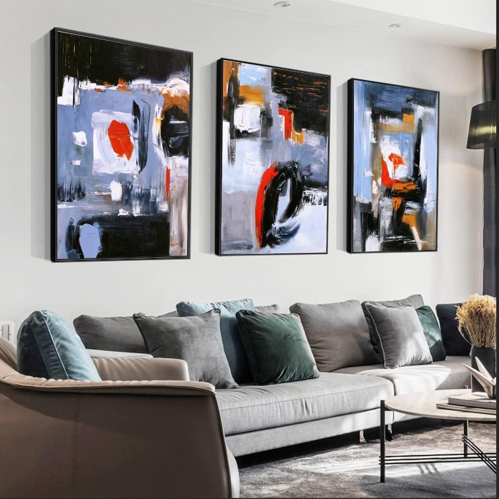 Canvas Wall Art Aesthetic Abstract Graffiti Large 32" X 24" Set of 3 Minimalist Wall Decor Modern Nature Art Posters Prints Frame Wall Art For Living Room Bedroom Bathroom Kitchen Office (Blue)