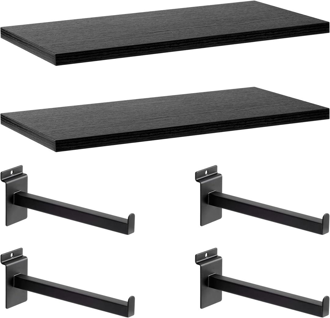 Wood Slatwall Shelves, Slat Wall Shelf Slatwall Acccessory for Garage, Home Improvement, Retail Display (2, 16''x8'')